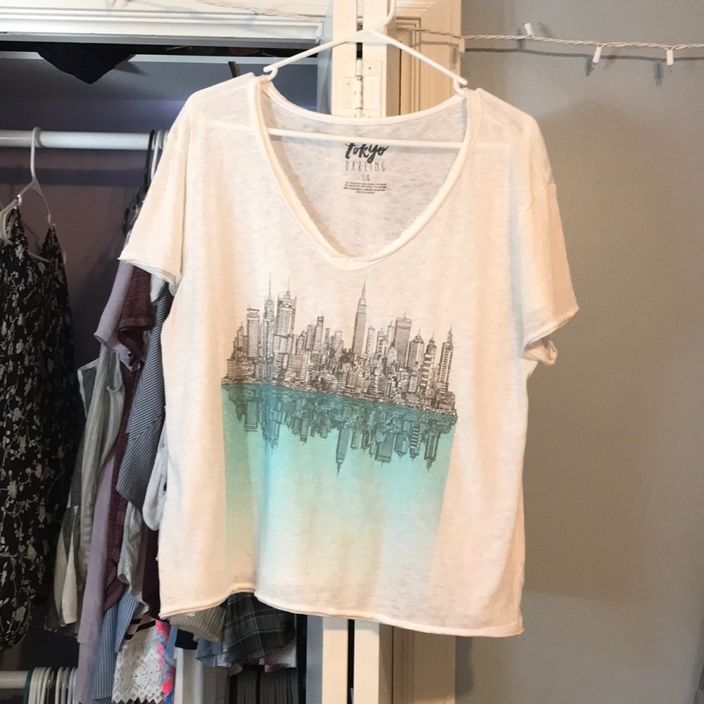 white sky line shirt